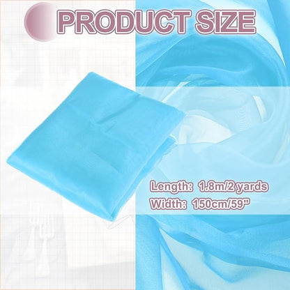 MECCANIXITY Iridescent Sheer Organza Fabric, 2 Yards x 59 Inches Solid Holographic Shiny Fabric Organza Cloth for Wedding, Curtains, Costume, Photo Background, Pale Blue