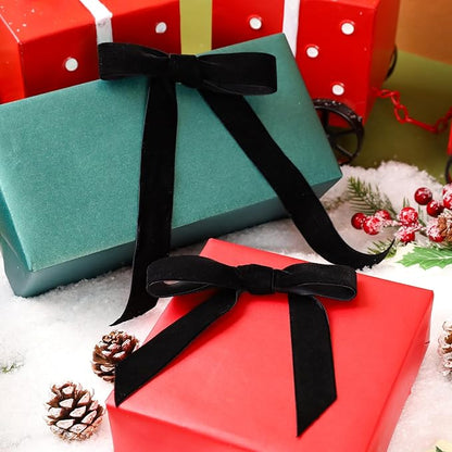 LaRibbons Thin Velvet Ribbon 1 Inch x 25 Yards, Black Velvet Ribbon for Christmas Tree, Gift Wrapping, Wreath Bow, Outdoor Decoration