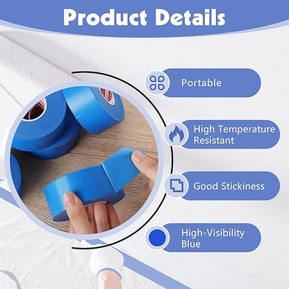 5 Rolls Blue Painters Tape 1.42In × 55Yd Wide Blue Masking Tape, Washi Tape for Wall Painting Automotive Window Trim Crafts Multi-Surface