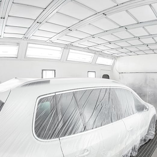 HARFINGTON 3 Rolls Pre-Taped Masking Film 43.3" x65.6ft Double Adhesive Tape and Drape Painters Plastic Drop Cloth Film with Tape Plastic Sheeting for Automotive Painting Covering