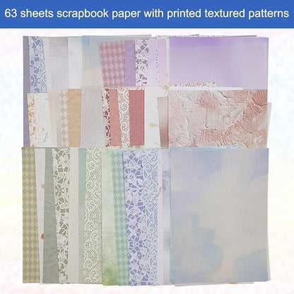 105 Sheets Scrapbook Paper Decorative Textured Paper, FineGood Mesh Fabric Assorted Set Craft Paper for Junk Journal Supplies Scrapbooking Planner Card Making