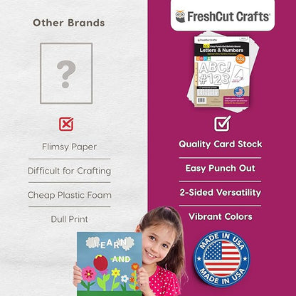 FreshCut Crafts 636 Pcs 1.5 in. White Bulletin Board Letters & Numbers, Capital Alphabet Letters, Numbers, Punctuation, US Made Card Stock Punch Out Letters for Posters, Bulletin Boards, Classroom
