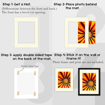 Golden State Art, 11x14 Double Mats for 8x10 - for Photos, Pictures, Frames - Acid-Free, 5 Pack, Ivory Over Ivory