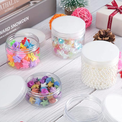 12 Pack 3 oz Plastic Container Jars with Lids Round Clear Travel Cosmetic Container Jars for Toiletries, Lotion, Cream, Ointments, Makeup, Rhinestone, Samples, Kitchen Storage (White)