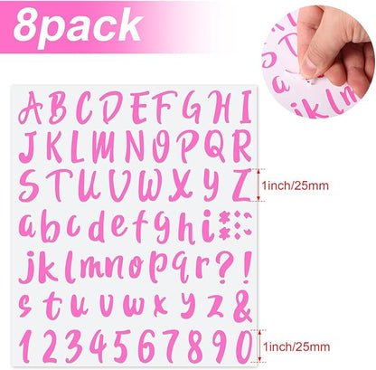 Outus 576 Pieces 8 Sheets Letters Stickers Self Adhesive Vinyl Letter Alphabet Number Stickers Mailbox Numbers Sticker, Decals for Classroom Decor, Sign, Door(Pink,1 Inch)