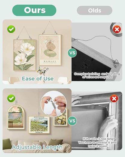2PCS Adjustable Picture Hanging Wire 1m x 1.5mm Large Hooks, Picture Frame Wire Kit Heavy Duty 100lbs, Stainless Steel for Art, Mirror, Light Lamp, Billboards, Basket Flowerpot