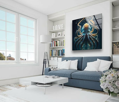 My Photostation.com Round 31,5'' Underwater Blue Octopus Glass Wall Art Tempered Glass Printing Wall Decor Large Wall Art Wall Hangings