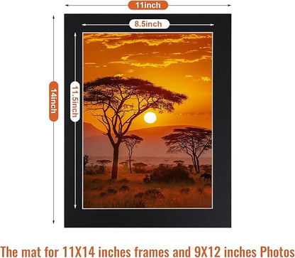 HOTUO 10 Pack Acid Free Black 11x14 Picture Frame Mats for 9x12, Pre-Cut with Ivory Core Bevel Cut, 4 Ply Thickness Photo Mat for Frames/Artwork/Prints/Pictures.