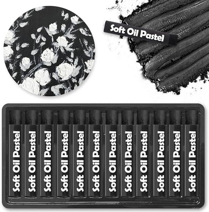 Mifuner Soft Oil Pastels Set (12 Sticks), Single Colors Heavy Oil Pastels Vibrant and Creamy,Pastel Art Supplies for Artists,Gallery Oil Painting Stick,Beginners,Adult Art Drawing Black