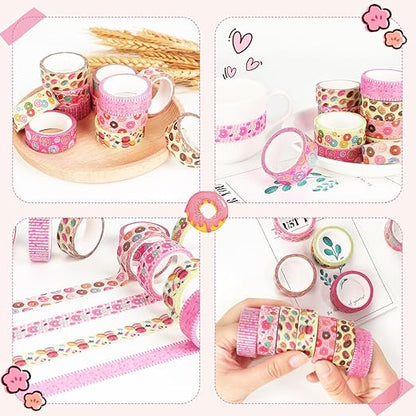 12 Rolls Donut Washi Tape Set, Candy Donuts Stars Masking Tapes, Cartoon Craft Pattern Adhesive Tapes for Planners, Scrapbook Decorating, Journal, DIY Art Crafts, Gift Wrapping 16.4Ft