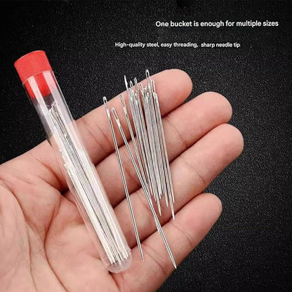 Big Eye Steel Sewing Needles Kit, 37PCS Stainless Steel Sewing Needle Kit, Portable Stainless Steel Needles for Hand Sewing, Punch Needle Kit Repair Tools for Beginners & Daily Use (37pcs)
