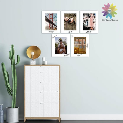 MBC Mat Board Center, 5 Pack 8x10 for 6x8 White Picture Mats Frame Mattes, Bevel Cut, Acid Free, 4-ply Thickness