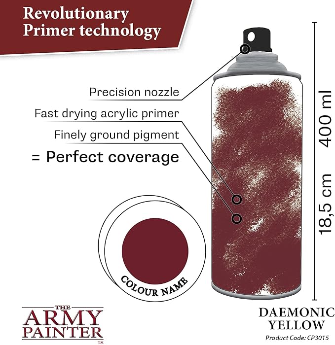 The Army Painter Color Primer Spray Paint, Daemonic Yellow, 400ml, 13.5oz - Acrylic Spray Undercoat for Miniature Painting - Spray Primer for Plastic Miniatures