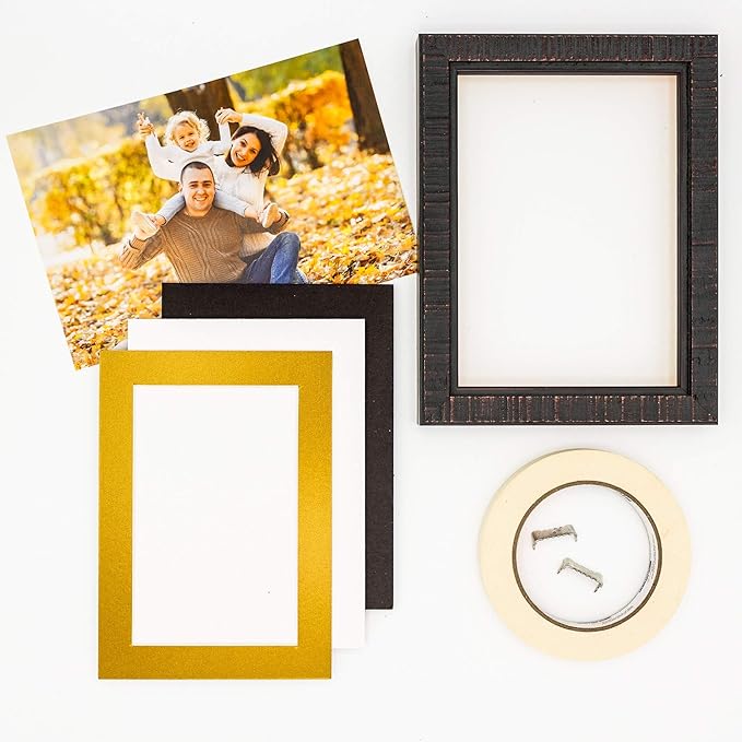 8x10 Mat Bevel Cut for 5.5x8.5 Photos - Acid Free Metallic Gold Precut Matboard With Backing Board and Crystal Clear, Self Seal Photo Mat Bag - For Pictures, Photos, Framing - 4-ply Thickness