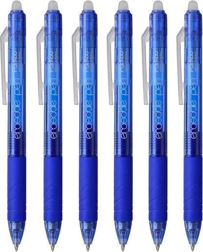 ParKoo Retractable Erasable Gel Pens Clicker, Fine Point 0.7mm, Make Mistake Disappear, Blue Ink for Note Taking and Crossword Puzzles, 6-Pack