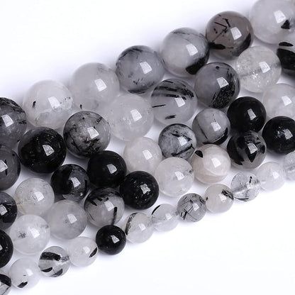AAA Natural Black Quartz Rutilated Beads Round Loose Beads for Jewelry Making DIY Bracelet 45pcs 8mm Crystal Energy Healing Power Stone (Black Rutilated Quartz Crystal, 8mm)