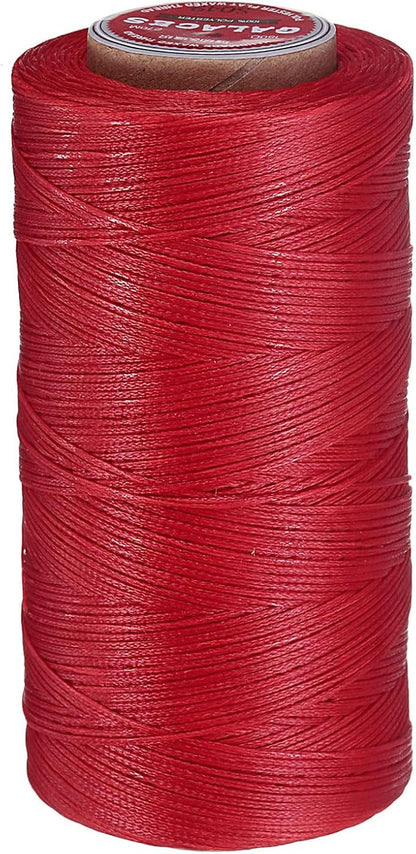 uxcell Flat Leather Sewing Waxed Thread, 270m / 295 Yards Polyester Wax String, 150D Wax Stitching Cord for Leather Crafts, Bookbinding, Bracelets Braided, Red