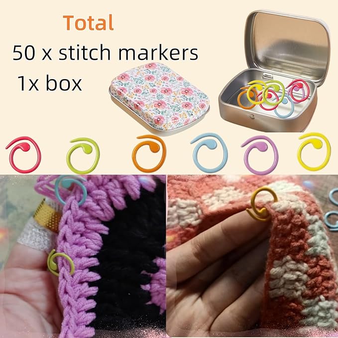Hilsayum Triangle Shape Stitch Markers with Floral Pattern Storage Box,Crochet Markers for Crocheting and Knitting