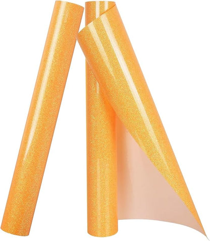TORC Orange Glitter HTV Heat Transfer Vinyl Roll 12 inch x 10 ft (12 in x 5 ft per Roll) Iron on Vinyl for T Shirts Crafts