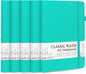 feela 5 Pack Notebooks Journals Bulk, Hardcover Notebook Classic Ruled Lined Journals with Pen Holder for Women Girls School Business Supplies, with 5 Black Pens, 120 GSM, 5.1”x8.3”, A5, Aqua