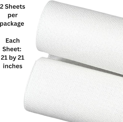 2 Sheets of White 14 Count Aida Cloth – 21 x 21 Inch Pre-Cut Fabric Squares – Cross Stitch Fabric – 100% Cotton – Ideal for Needlework & Embroidery – The Knotty Unicorn