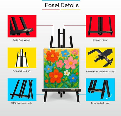 MEEDEN Small Tabletop Easel Stand: 16" x 12 Pack Pine Wood Table Top Display Stand for Painting - Black Mini Wooden Easel for Sign Picture Party Classroom