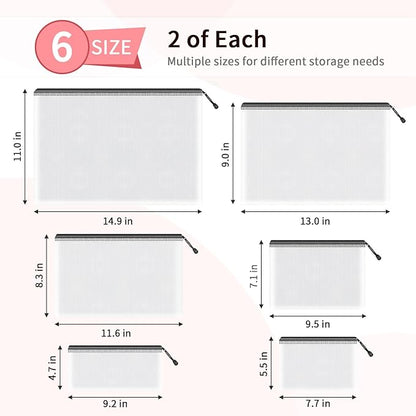 Umriox Zipper Bags, 6 Assorted Size (Black, 12 Packs), Project Bags for Cross Stitch, Mesh Zipper Pouch for Office Supplies Travel Accessories and Board Games Storage