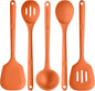 Silicone Kitchen Cooking Utensil Set: U-Taste 600ºF Heat Resistant 13.6in Extra Long Kitchen Tools, Food-Grade Non-Stick Spatula Turner Spoon Ladle for Stir Frying, Serving, Mixing (5 Pieces, Orange)