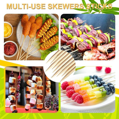 300 Pcs 10 inch Natural Bamboo Skewers, Φ=4mm, PEOUWNES Food Sticks for Appetiser, BBQ, Fruit，Cocktail, Grilling Kebabs, Bouquet, Chocolate Fountain, Corn Dog, Kitchen, Barbecue, Crafting and Party