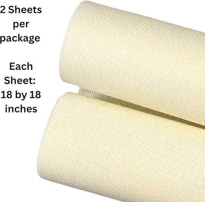 2 Sheets of Ivory 14 Count Aida Cloth – 18 x 18 Inch Pre-Cut Fabric Squares – Cross Stitch Fabric – 100% Cotton – Ideal for Needlework & Embroidery – The Knotty Unicorn