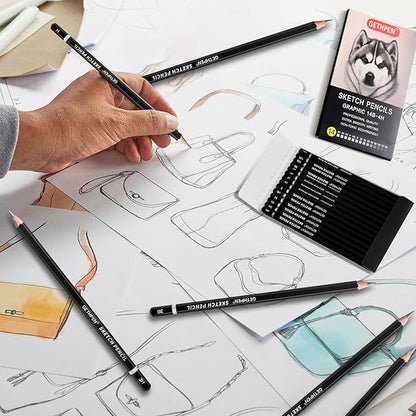 Professional Drawing Sketching Pencil Set - 14 Pieces Graphite Pencils(14B - 4H), Ideal for Drawing Art, Sketching, Shading, Artist Pencils for Beginners & Pro Artists