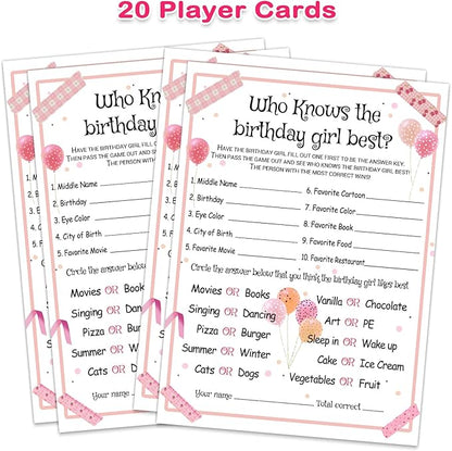 Who Knows the Birthday Girl Best - Girl Birthday Party Game - Themed Party Activity and Idea - Supplies, Decorations - 20 Game Cards