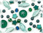 2.1oz (60g) of Glass Focal Bead Mix with Flowers, Table-Cut and fire Polish Czech Beads, PG Green