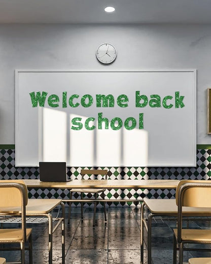 237 Pcs Glitter Bulletin Board Letters, Numbers and Punctuation, Poster Board Letters Alphabet Cut Out Cardboard Letters Accessories for Classroom Display Decorating Supplies 4inch (Green)