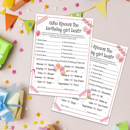 Who Knows the Birthday Girl Best - Girl Birthday Party Game - Themed Party Activity and Idea - Supplies, Decorations - 20 Game Cards
