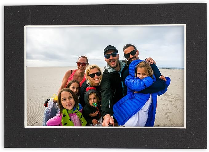 8.5x11 Mat Bevel Cut for 7x9 Photos - Acid Free Textured Black Precut Matboard - For Pictures, Photos, Framing - 4-ply Thickness