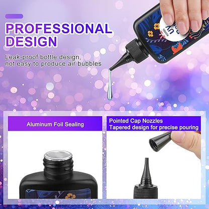 UV Resin with Light - 400g Hard Type Crystal Clear Ultraviolet Curing UV Resin Kit, 8 Lamp Beads UV Light(Non-Battery), UV Resin with Light for Craft Jewelry Making