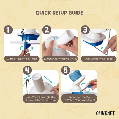 Olikraft Manual Yarn Winder | Yarn Ball Winder, Roller, Baller Crochet Spinner for Crocheting | Clamp for 1 3/4" Surfaces | Create Cakes up to 4oz