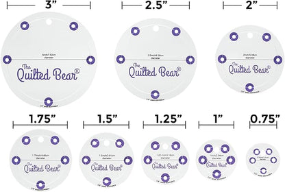 The Quilted Bear Circle Quilting Templates – 8 Clear Non-Slip Acrylic Quilt Templates for Precise Fabric Cutting & Stress-Free Machine Quilting - Ideal for Quilt & Sewing Supplies (¾–3")