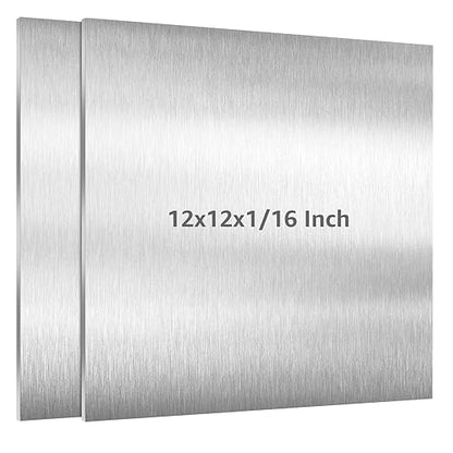 2 Pack 6061 T651 Aluminum Sheet Metal 12" x 12" x 1/16" (0.06") Rectangle Metal Plate Covered with Protective Film, 1.5mm Flat Aluminum Plate for Crafting and Industry