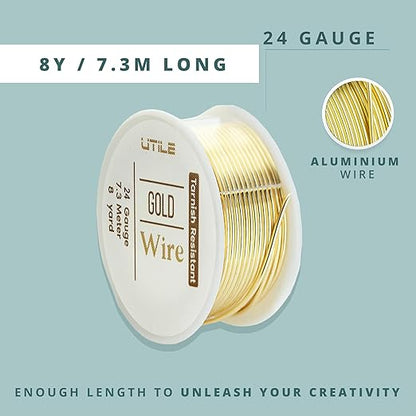 UTILE 18 20 22 24 Gauge 90 ft 99.9% Pure Soft Copper Wire for Electroculture Gardening, Jewelry Making, Crafting Wire Bendable, Plant Wire (Gold 24)