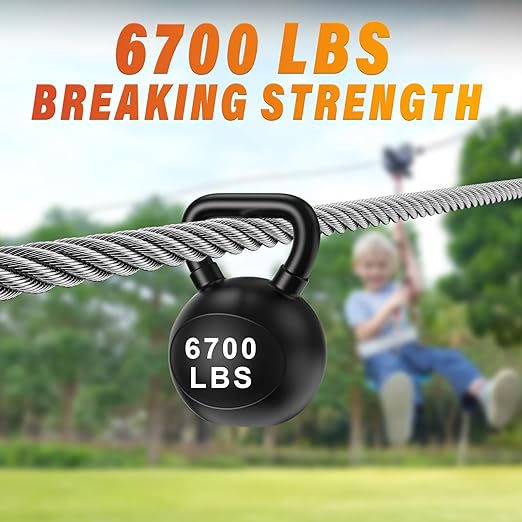 Stainless Steel Cable for Railing - 50FT 1/4" T316 Wire Rope with Clamps and Thimbles - 7 x 19 Strands 6700 LBS Breaking Strength for Outdoor Deck Railing Zipline