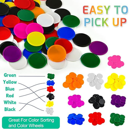 Coopay 1200 Pcs 1.5 Inch Learning Counters Disks Plastic Poker Chips, Bingo Chips 10 Colors Counting Discs Markers for Math Practice, Poker Card Game Tokens, Teaching Rewards, 38 mm