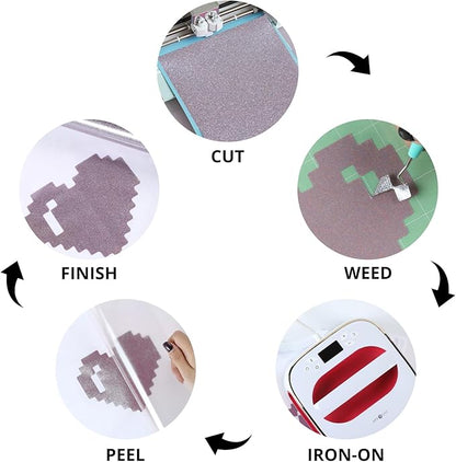 HTVRONT Silver Glitter HTV Heat Transfer Vinyl Roll - 10" x 8ft Glitter HTV Vinyl for Shirts, Glitter Iron on Vinyl for All Cutting Machine - Easy to Cut & Weed & Transfer (Rainbow Silver Glitter)