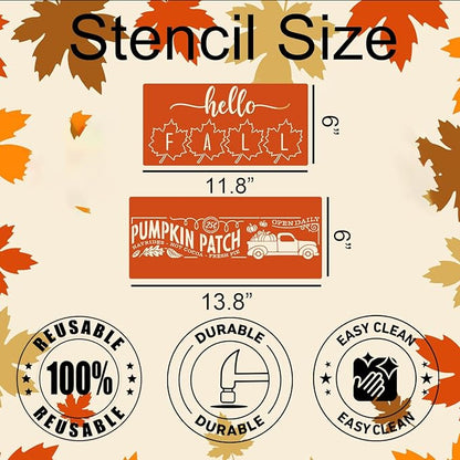 Fall Stencils for Painting on Wood Pumpkin Thanksgiving Stencil Reusable Hello Fall Stencils for Door Mats Porch Hanger Wood Sign Decor