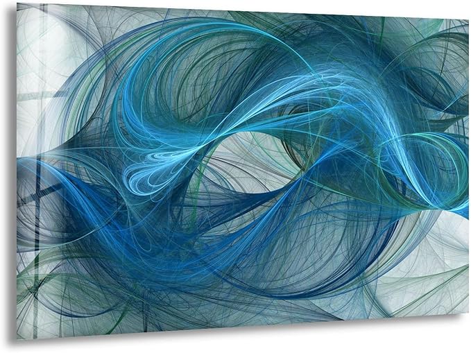 My Photostation.com 48Wx32H'' Blue Energy Abstract Wall Art – Fluid Motion Glass PrintTempered Glass Printing Wall Decor Large Wall Art Wall Hangings