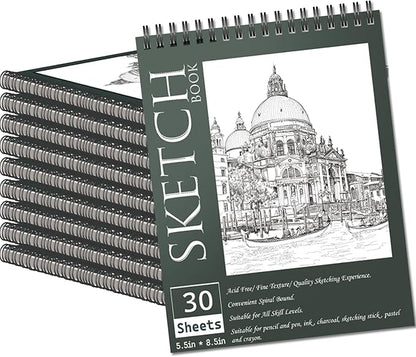 OSIMIG 10 Pack 5.5 * 8.5"" Sketch Books, 300 Sheet Drawing Paper, Mini Sketchbook for Kids, Drawing Pad, Top Spiral Bound Sketch Pad for Beginger, Adult Art Supplies, sumiaoben -10