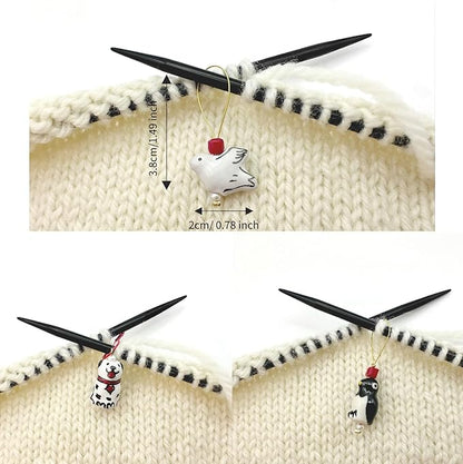 Wander wolly Handmade Animal Stitch Markers for Knitting, Three Pieces in Storage Case, One Dove, One Penguin, and One Dalmatian