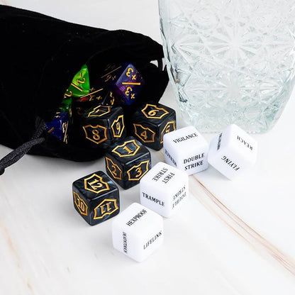 63 Pieces MTG Dice Counters Bulk Ability Keywords MTG Tokens Shield Life Counter 6 Sided Dice Set for Magic The Gathering,TCG,Cards Gaming Accessories