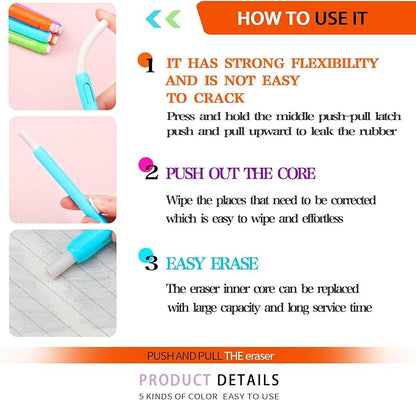 Teling 15 Pcs Retractable Mechanical Eraser Pen, School Pen-Style Erasers Pencil Click Bulk for School Office Painting Writing Drawing Drafting Sketching Adults Kids Supplies(Multicolor)